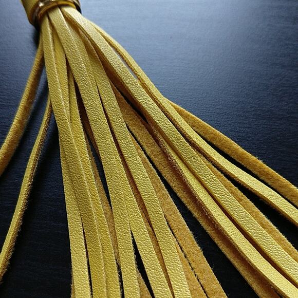 Faux Leather Yellow Tassel Keychain gold tone hardware spring hook clip 4" - Picture 2 of 7